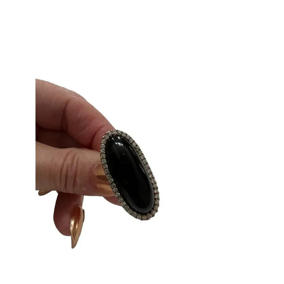 Sterling Silver Onyx CZ Statement Ring - Picture 3 of 10